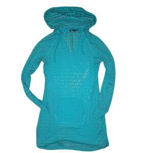 PrAna Crochet Lace Hooded Swimsuit Cover Up Beach Tunic Turquoise Women’s Small
